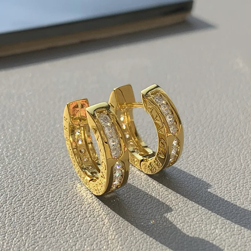 Diamond ring earrings, light luxury, unique and plain ring high-end accessories, versatile and minimalist accessories for women