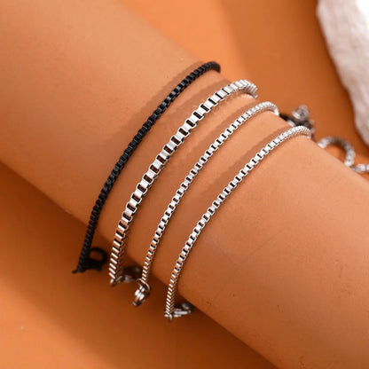 4pcs/set Stainless Steel Box Chain Bracelet