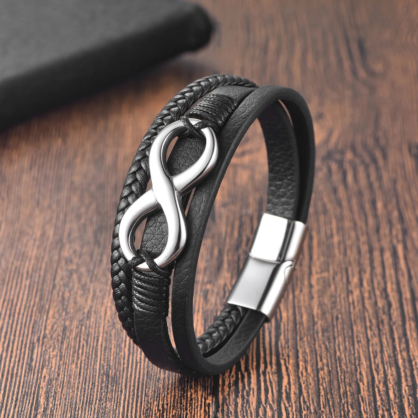 Stainless Steel Genuine Leather Men Bracelet