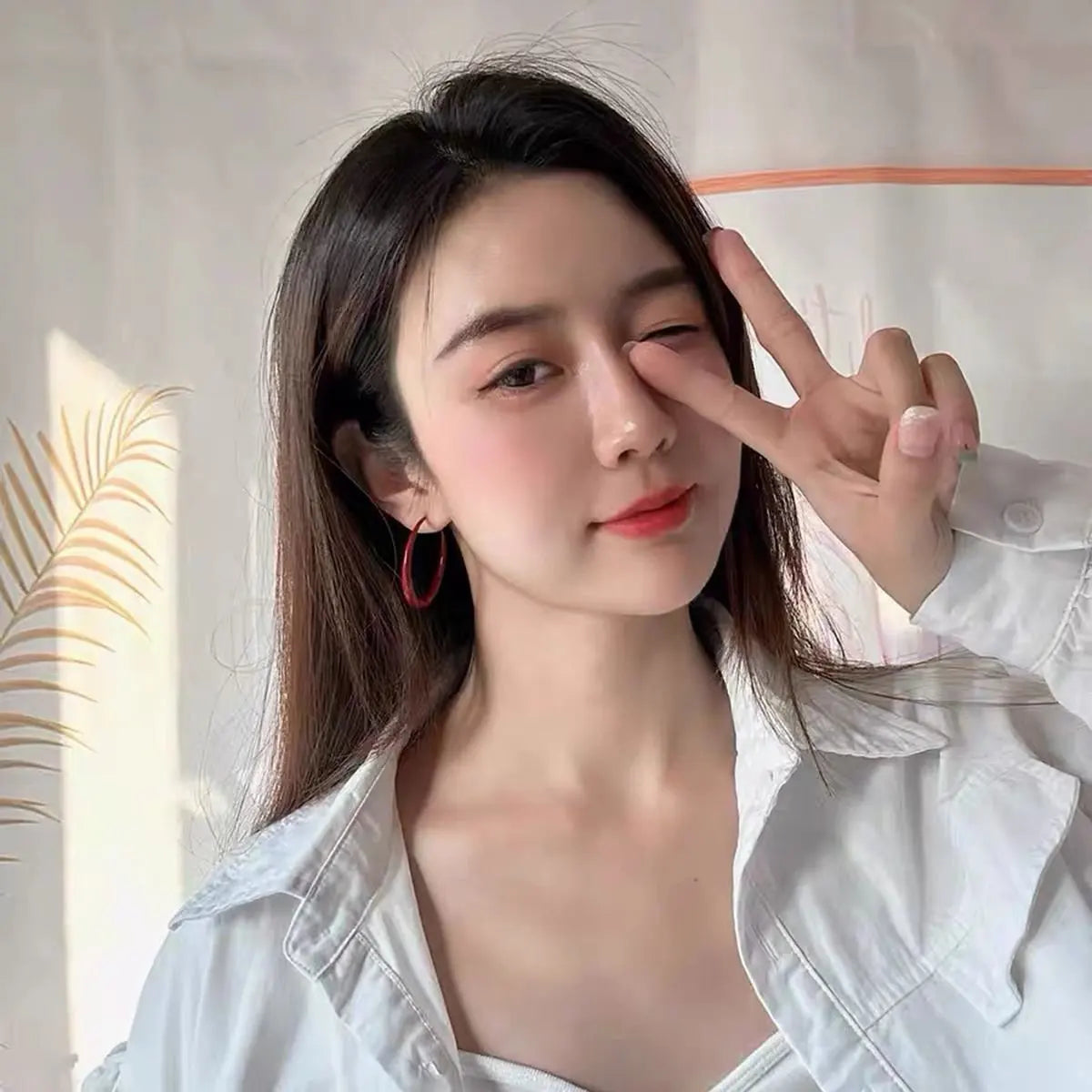 Elegant Red Color Smooth Enamel Hoop Earrings for Women Statement Jewelry Big Metal Circle Earrings Boho сережки с камнем