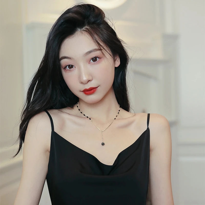 Mysterious Black Crystal Zircon Ball Pendant Necklace