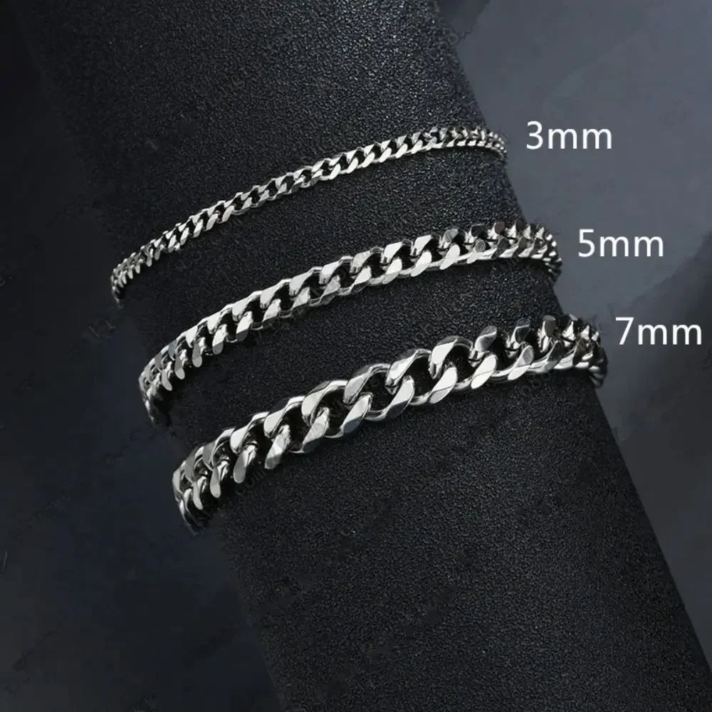 New Trendy Cuban Chain Men Bracelet Classic Stainless Steel 3 5 7mm Width Chain Bracelet For Men Women Jewelry Party Gift