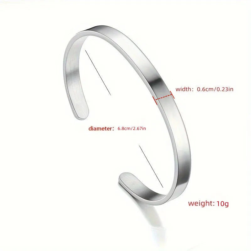 Simple C- shaped Bracelet, Personalized Fashion, Men's Stainless Steel Smooth Open Bracelet