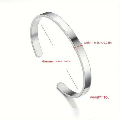 Simple C- shaped Bracelet, Personalized Fashion, Men's Stainless Steel Smooth Open Bracelet