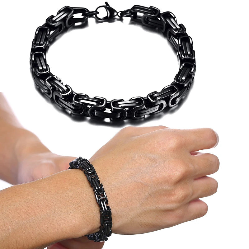 Men's Byzantine Chain Bracelet for Boys, 4/5/6/8MM Wide Stainless Steel Link Wristband,Gifts for Him