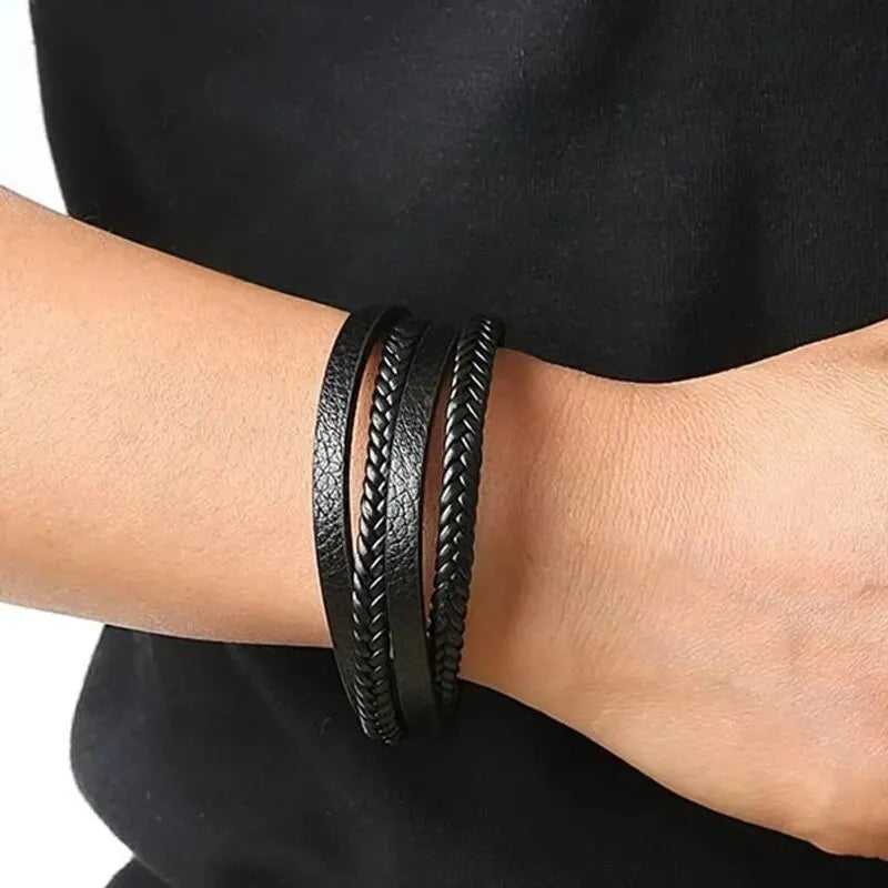 Men Stainless Steel Multilayer Braided Rope Bracelets