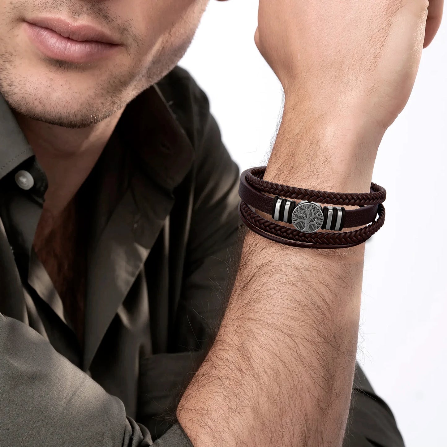 3 Color Woven Leather Multi-Layer Rope Men's Bracelet