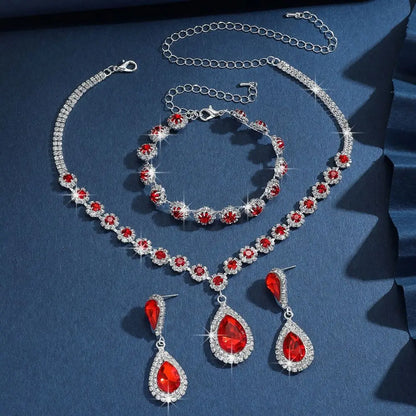 Water Drop Crystal Rhinestone Jewelry Set Diamond Bracelet Exquisite Tassels Earrings Luxury Shining Necklace Women