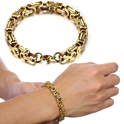 Men's Byzantine Chain Bracelet for Boys, 4/5/6/8MM Wide Stainless Steel Link Wristband,Gifts for Him