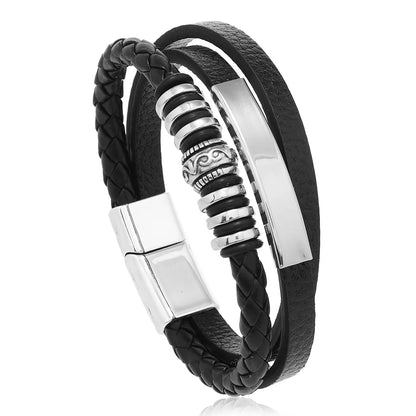 Trendy Leather Stainl ess Steel Bracelet