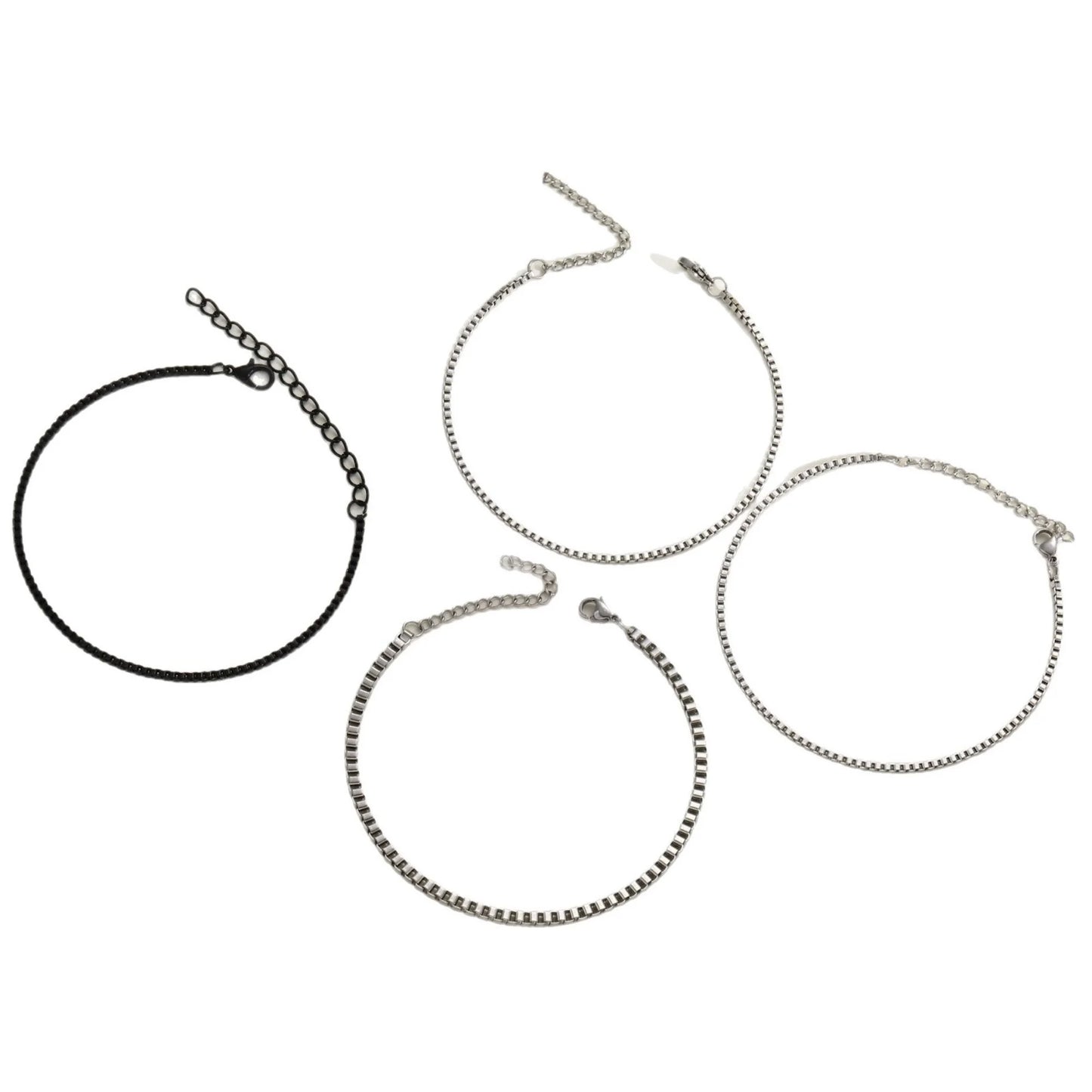4pcs/set Stainless Steel Box Chain Bracelet