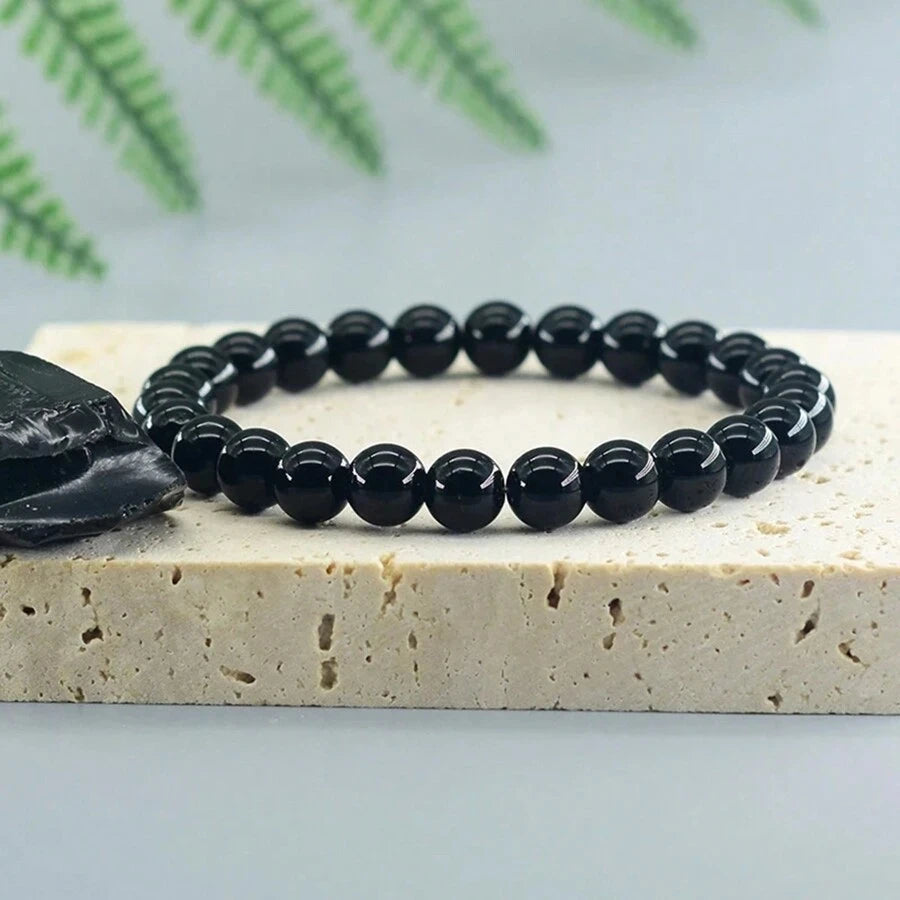 Stone for Men Natural-Stone Shiny Black Bracelet