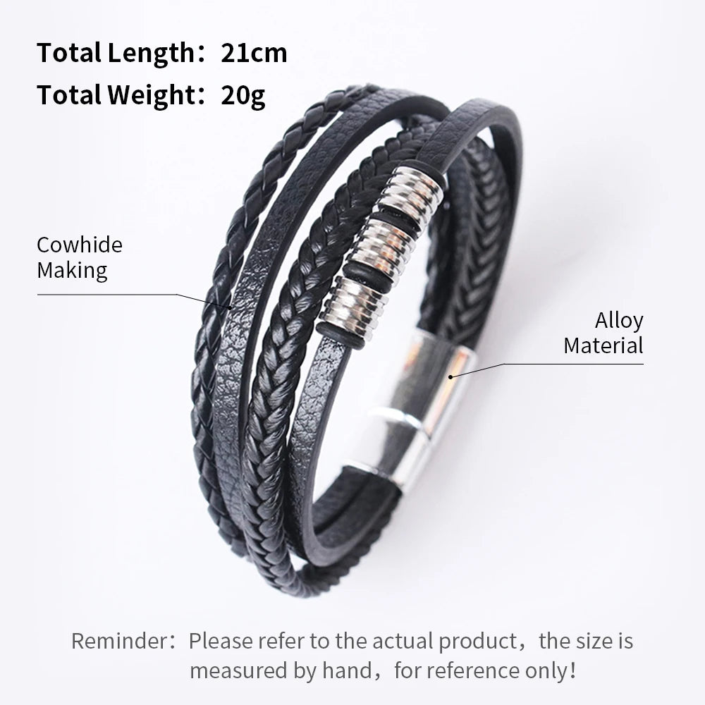 Trendy Leather Stainl ess Steel Bracelet
