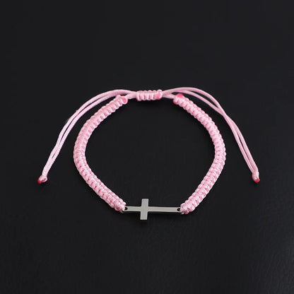 Cross Black White Braided Rope Couple Bracelets