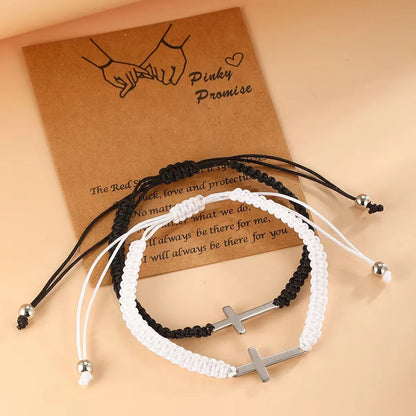 Cross Black White Braided Rope Couple Bracelets