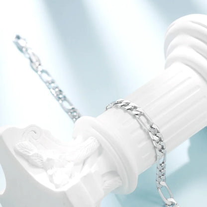 S925 Sterling Silver Bracelet Men Sideways Figaro Jewelry Curb Cuban Bracelets HipHop Style Horse Whip Chain Gift Stock in USA