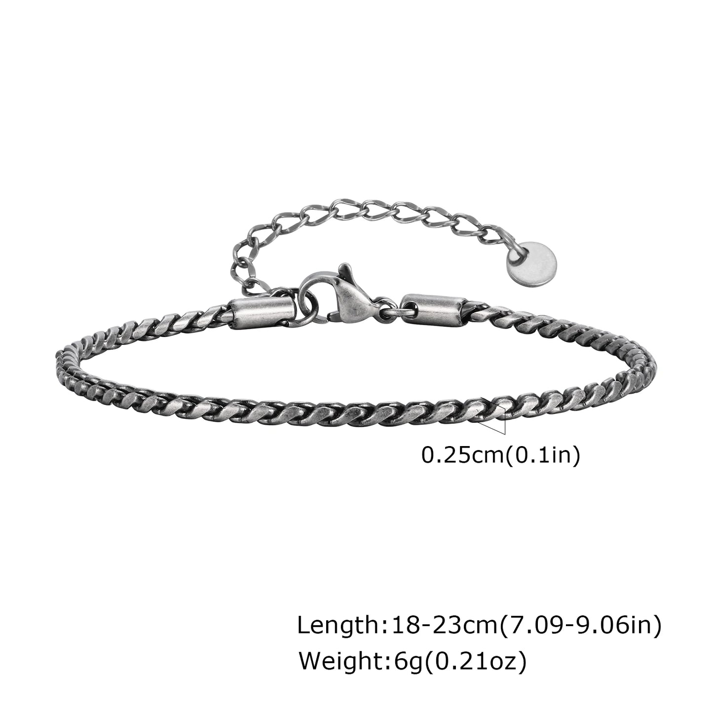 Vnox Slim 2.5mm Snake Links Bracelets for Men Teens Boys,Adjustable Stainless Steel Twisted Chain Bracelets,Simple Metal Jewelry