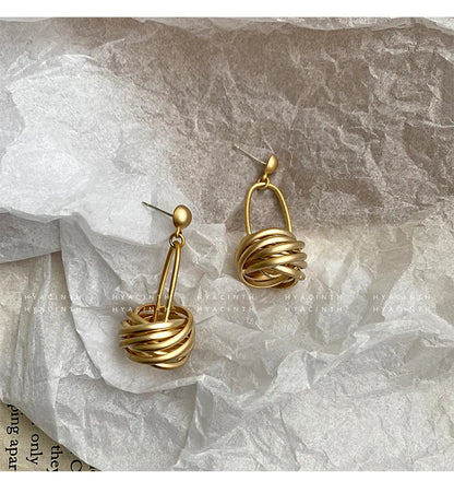 Earrings for Women Minimalistic  with Matte Circle Knots, Fashionable Metal Dangle Ear Jewelry  Hot Selling