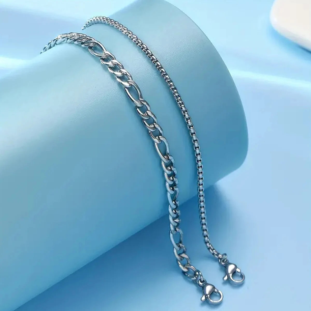 2PCS Simple Gold Plated Silver Color Chain Bracelets Set for Men Metal Casual Street Dailywear Bracelet Jewelry