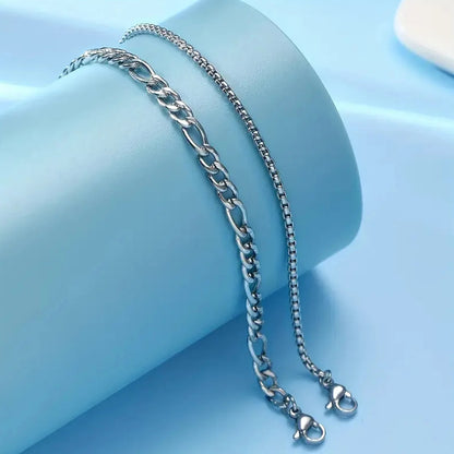 2PCS Simple Gold Plated Silver Color Chain Bracelets Set for Men Metal Casual Street Dailywear Bracelet Jewelry