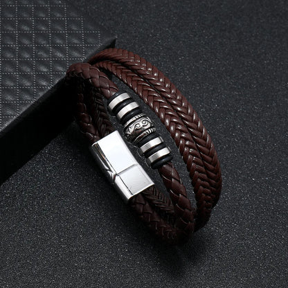 Trendy Leather Stainl ess Steel Bracelet