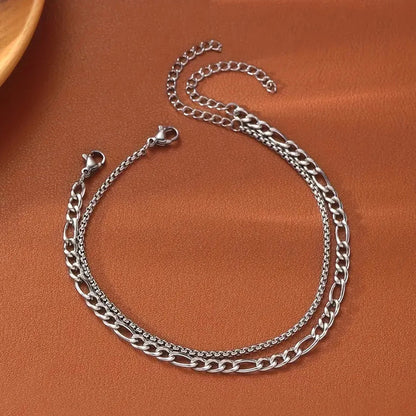 2PCS Simple Gold Plated Silver Color Chain Bracelets Set for Men Metal Casual Street Dailywear Bracelet Jewelry