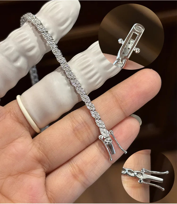 EWYA Full Moissanite Diamond Hook Link Chain Bracelet 1.2mm D Color For Woman Man S925 GRA Certified Couple Bracelets Bangle