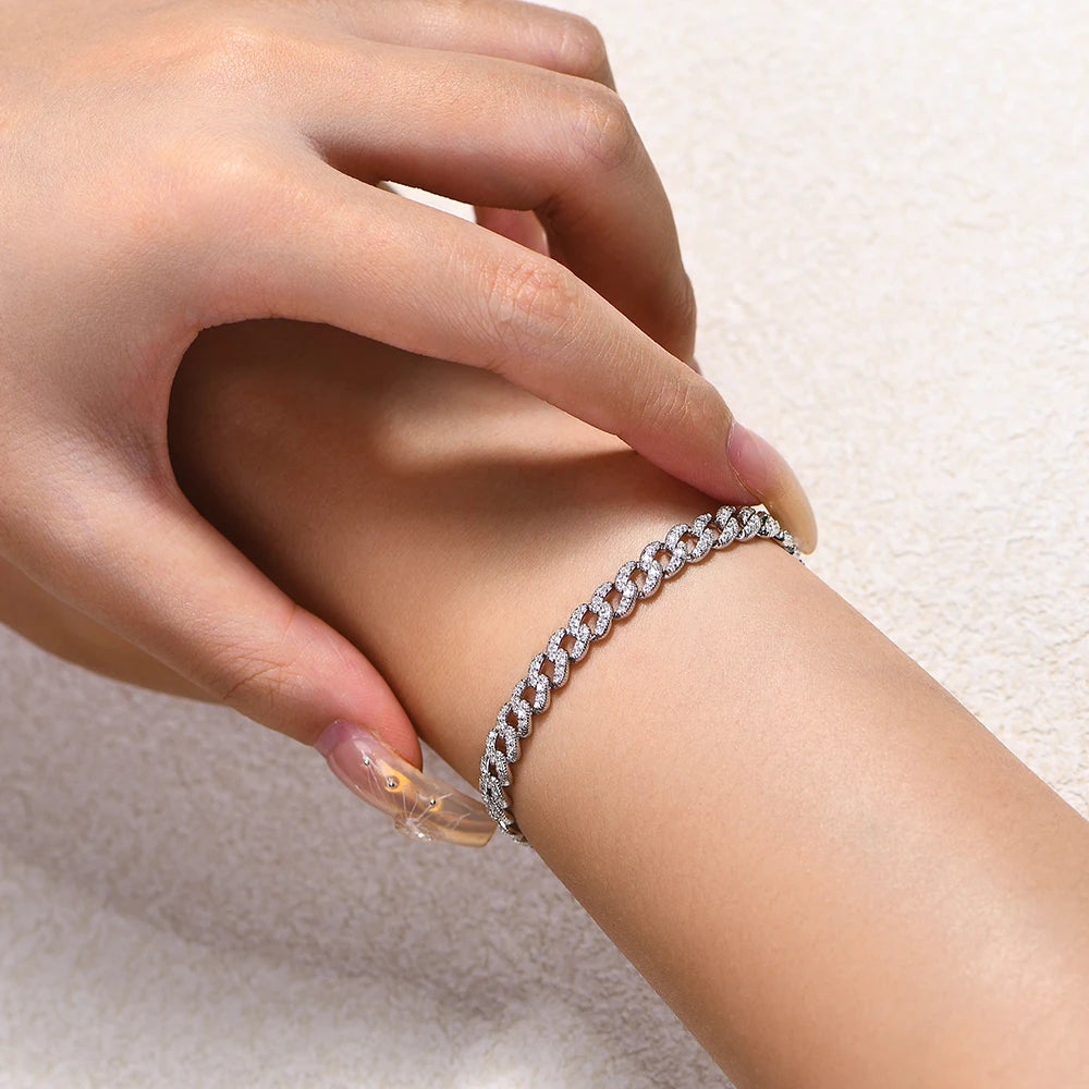 Moissanite Diamond Classic Cuba Chain Bracelet for Men & Women