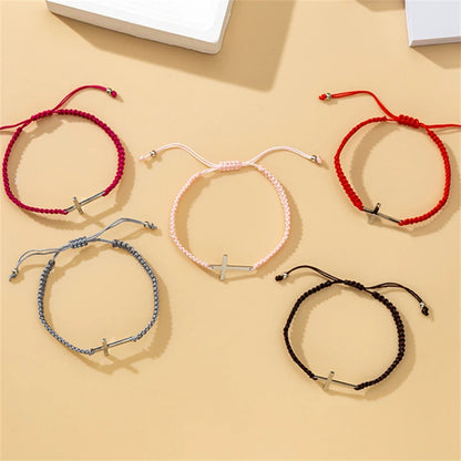 Cross Black White Braided Rope Couple Bracelets