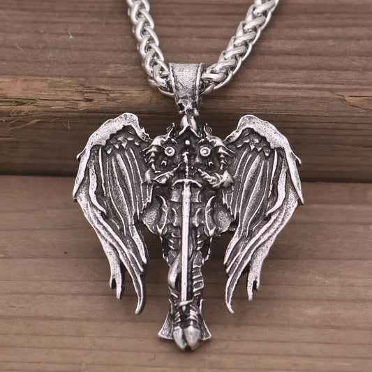Celtic Men's Necklace with Angel Wings and Cross Pendant