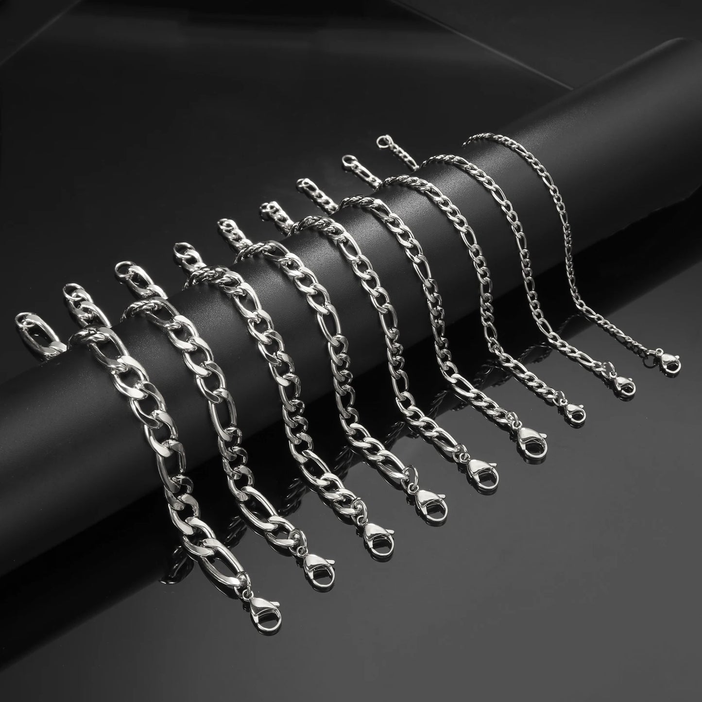 Skyrim 3-10mm Wide Men's Cuban Chain Bracelet Stainless Steel Men Women Minimalist Basic Figaro Chain Jewelry Gift Wholesale