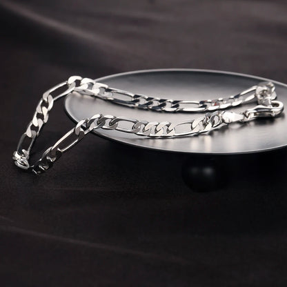 S925 Sterling Silver Bracelet Men Sideways Figaro Jewelry Curb Cuban Bracelets HipHop Style Horse Whip Chain Gift Stock in USA