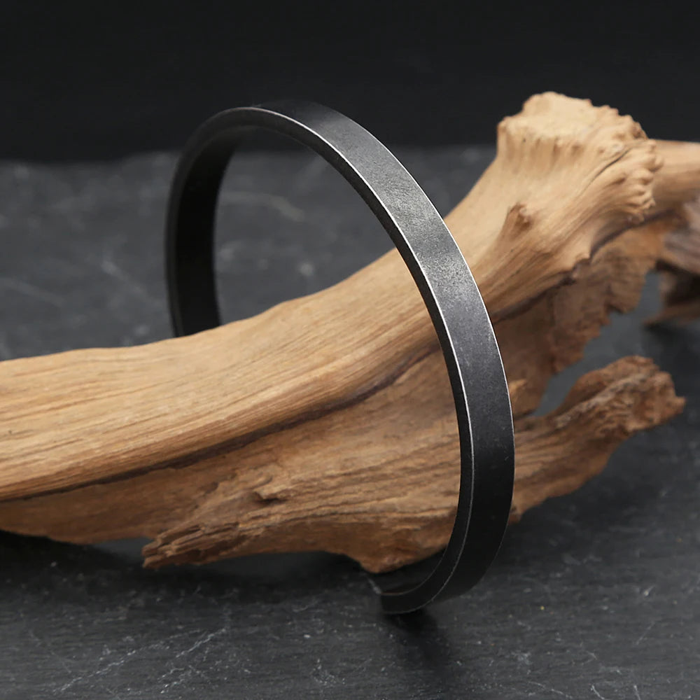 Vintage Black Simple Bracelet For Men Women 316L Stainless Steel Fashion Opening Cuff Bangles Biker Jewelry Gifts Dropshipping