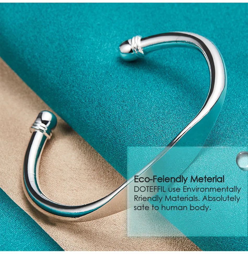 Sterling Silver Double Bead Cuff Bangle Bracelet