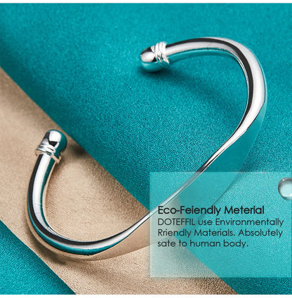 Sterling Silver Double Bead Cuff Bangle Bracelet