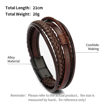 Trendy Leather Stainl ess Steel Bracelet