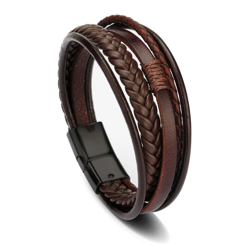 Trendy Leather Stainl ess Steel Bracelet
