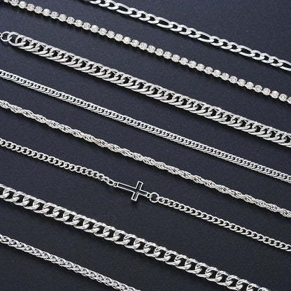 8Pcs Stainless Steel Cross Cuban Bracelets For Men Women Punk Silver Color Crystal Twist Chain Bracelet Daily Wear Fashion