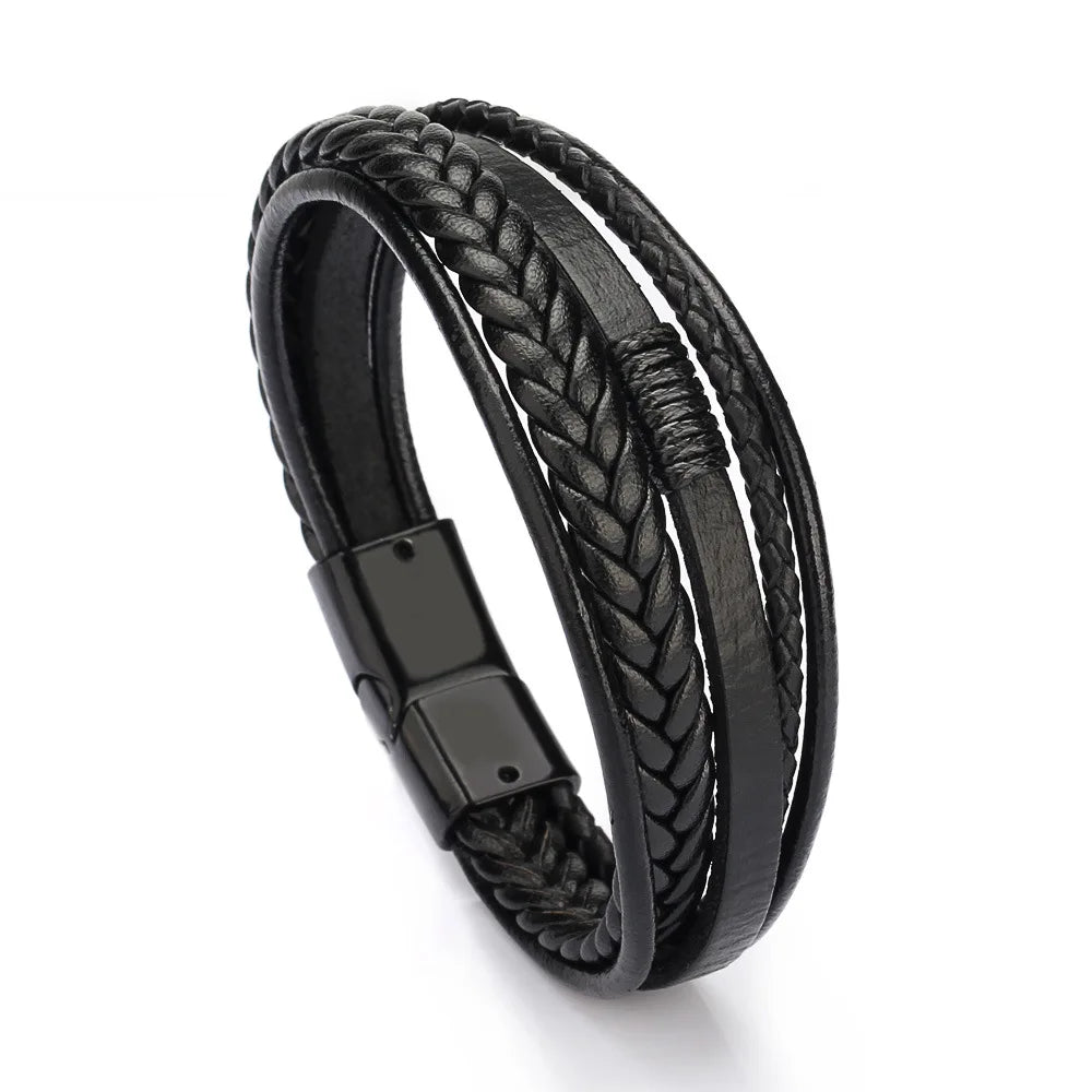 Trendy Leather Stainl ess Steel Bracelet