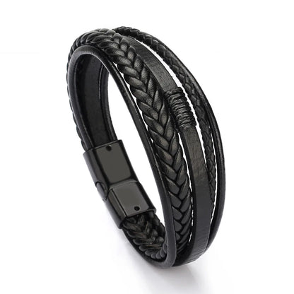 Trendy Leather Stainl ess Steel Bracelet