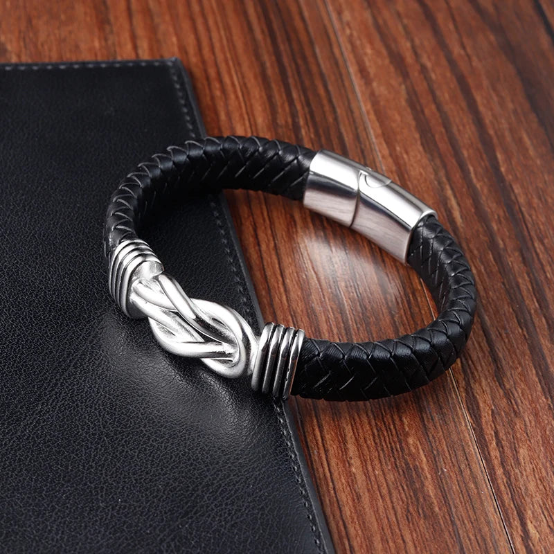 Stainless Steel Genuine Leather Men Bracelet