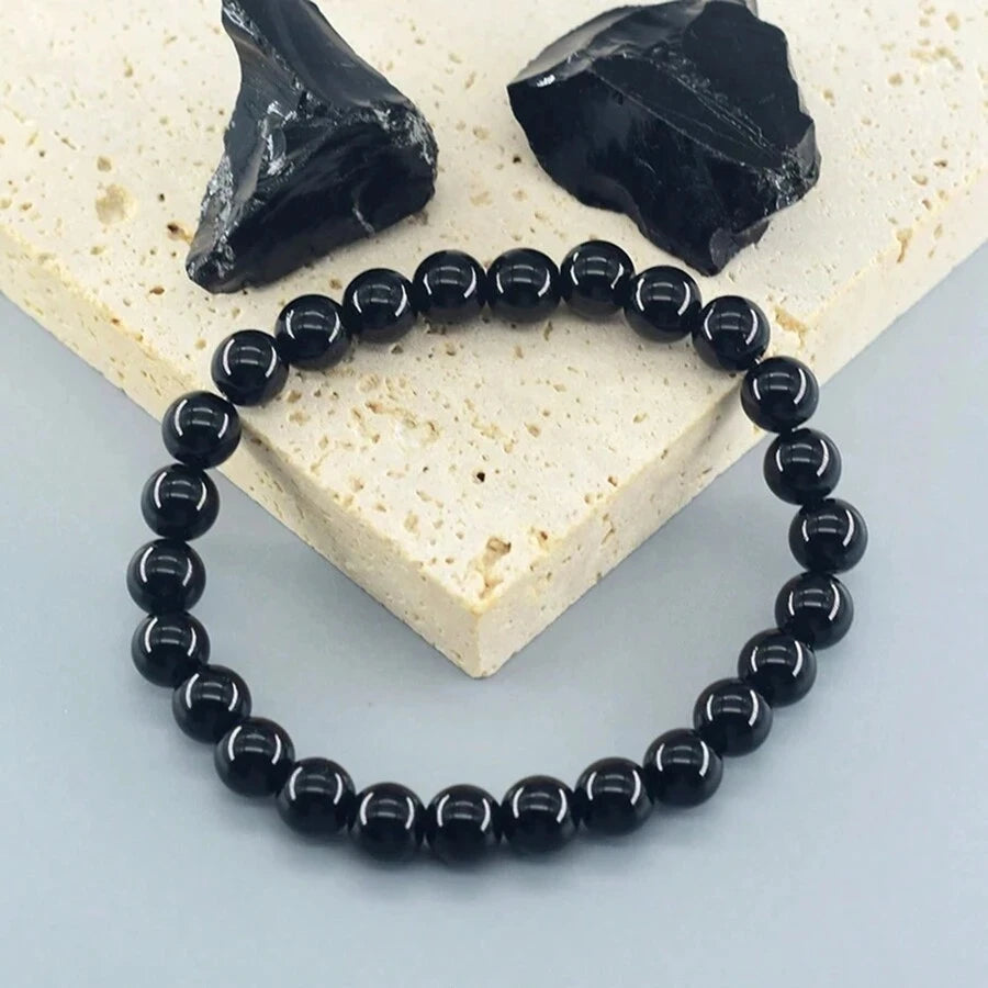Stone for Men Natural-Stone Shiny Black Bracelet