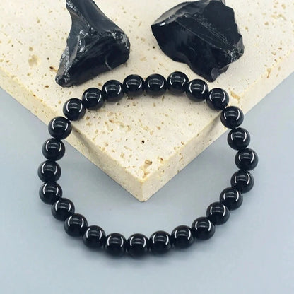 Stone for Men Natural-Stone Shiny Black Bracelet