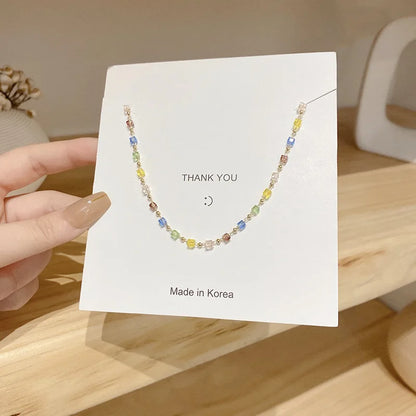 Fashion  Emerald Inlaid Rhinestone Choker Necklace for Women Girls Delicate Gold Color Clavicle Chain Necklace Jewelry Gift