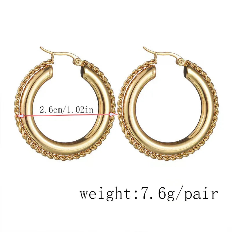 High end, light luxury, niche, double-layer design, retro style twisted wire combination earrings