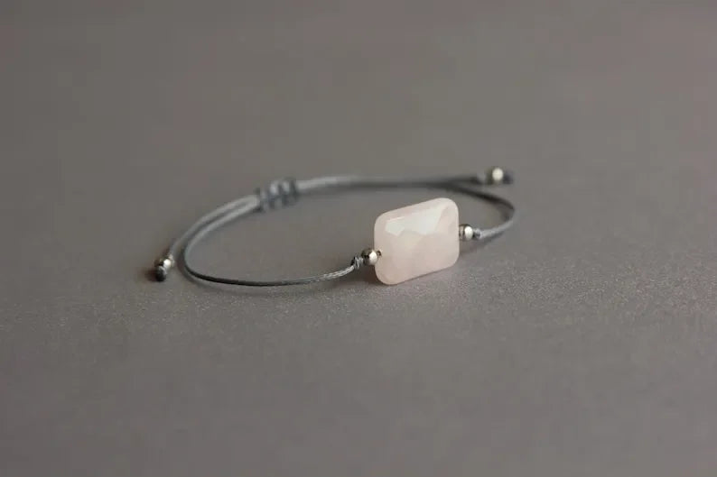 Rectangular faceted rose quartz jewelry bracelet