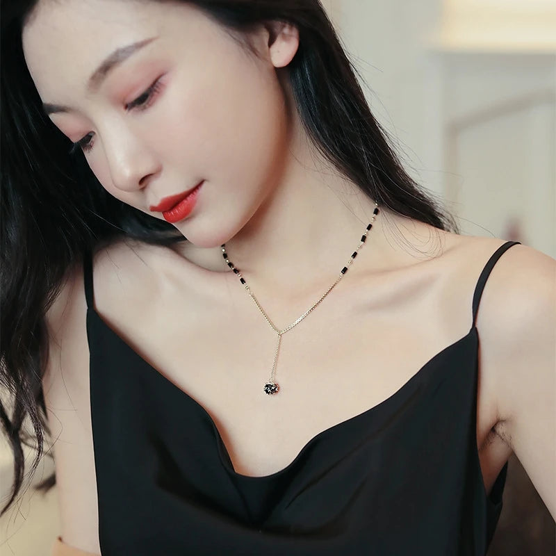 Mysterious Black Crystal Zircon Ball Pendant Necklace