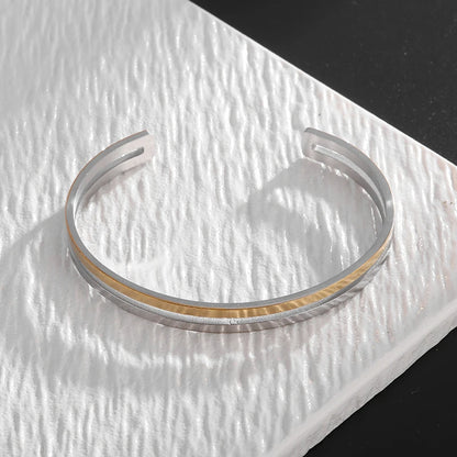 Double-Layer Glossy Titanium Steel Cuff Bracelet for Men's & Women's