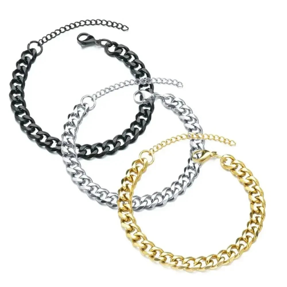 New Trendy Cuban Chain Men Bracelet Classic Stainless Steel 3 5 7mm Width Chain Bracelet For Men Women Jewelry Party Gift