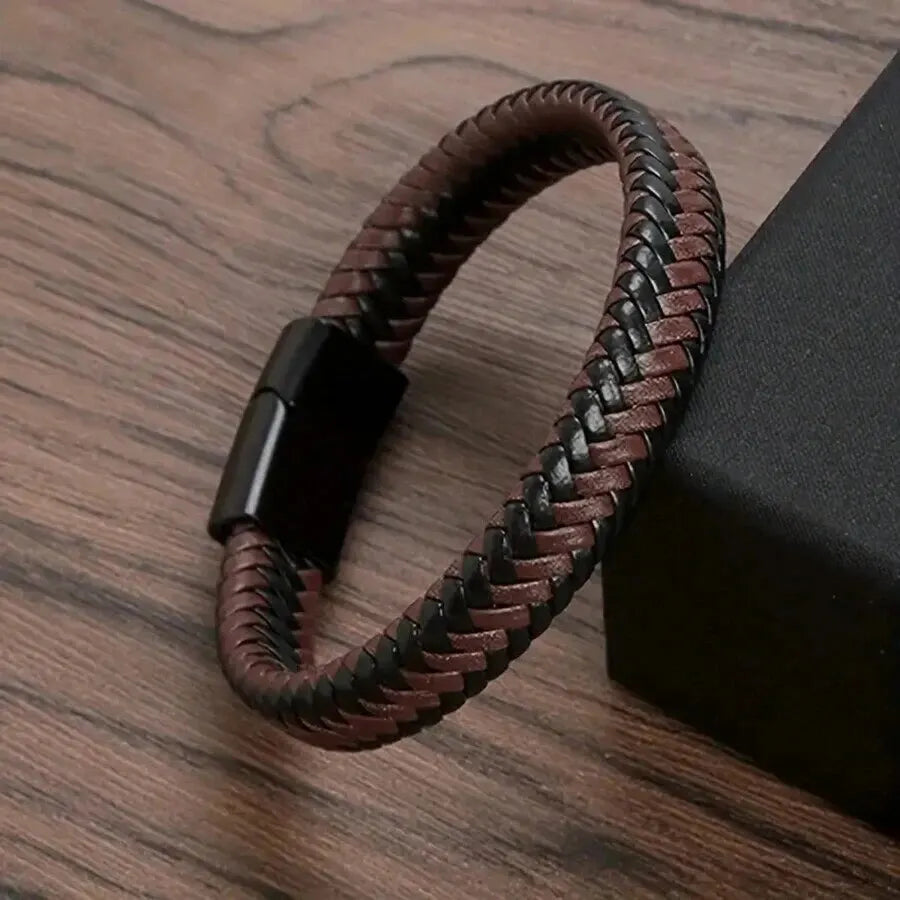 Black PU Leather Magnetic Bracelet